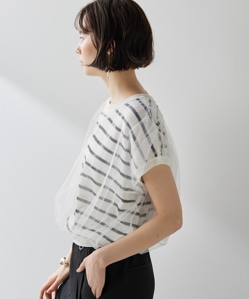 THE PAUSE（ザ ポーズ）の「【THE PAUSE】チュールコンビニットプルオーバー（ニット/セーター・レディース・ブラック/オフホワイト・FREE）」の12枚目の写真