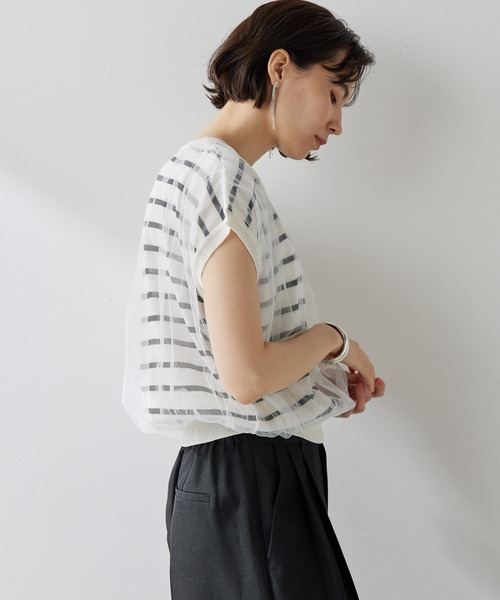 THE PAUSE（ザ ポーズ）の「【THE PAUSE】チュールコンビニットプルオーバー（ニット/セーター・レディース・ブラック/オフホワイト・FREE）」の16枚目の写真