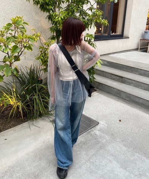 nemne store(ネンネストア)の「【低身長サイズあり】シャーリングチュールチュニック(シャツ/ブラウス・レディース・グレー/アイボリー・MEDIUM/SMALL)」の5枚目の写真