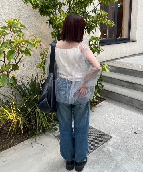 nemne store(ネンネストア)の「【低身長サイズあり】シャーリングチュールチュニック(シャツ/ブラウス・レディース・グレー/アイボリー・MEDIUM/SMALL)」の6枚目の写真