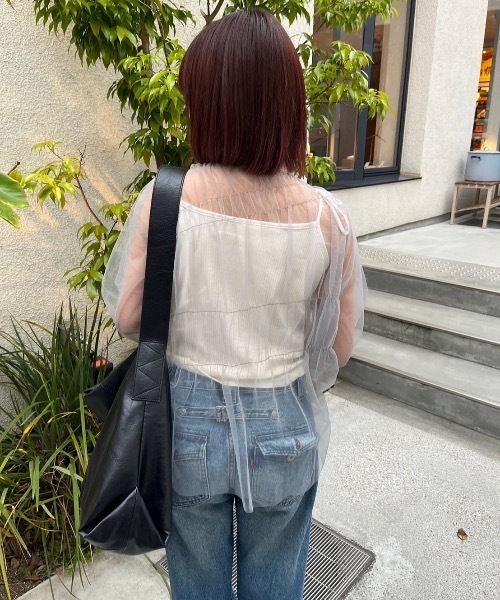 nemne store(ネンネストア)の「【低身長サイズあり】シャーリングチュールチュニック(シャツ/ブラウス・レディース・グレー/アイボリー・MEDIUM/SMALL)」の7枚目の写真