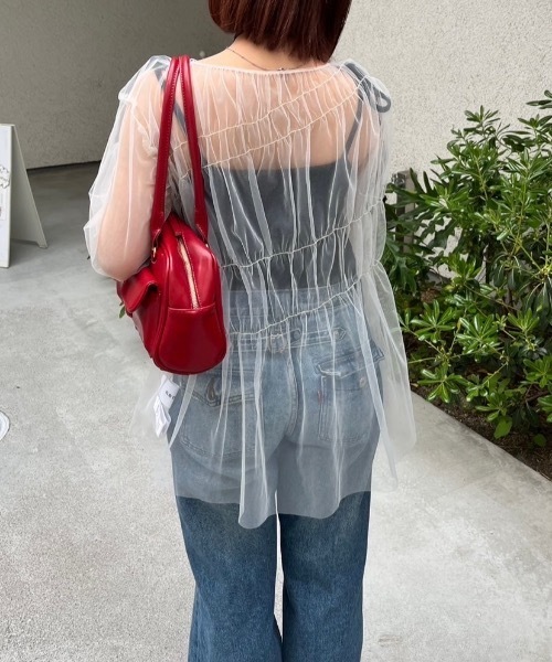 nemne store(ネンネストア)の「【低身長サイズあり】シャーリングチュールチュニック(シャツ/ブラウス・レディース・グレー/アイボリー・MEDIUM/SMALL)」の14枚目の写真