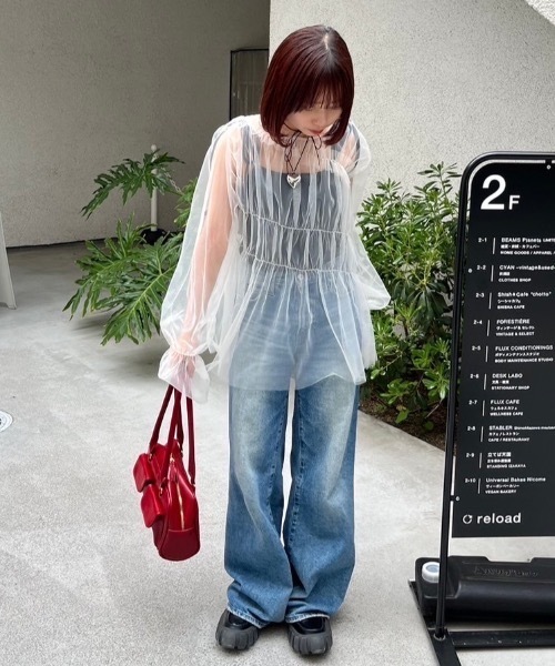 nemne store(ネンネストア)の「【低身長サイズあり】シャーリングチュールチュニック(シャツ/ブラウス・レディース・グレー/アイボリー・MEDIUM/SMALL)」の12枚目の写真