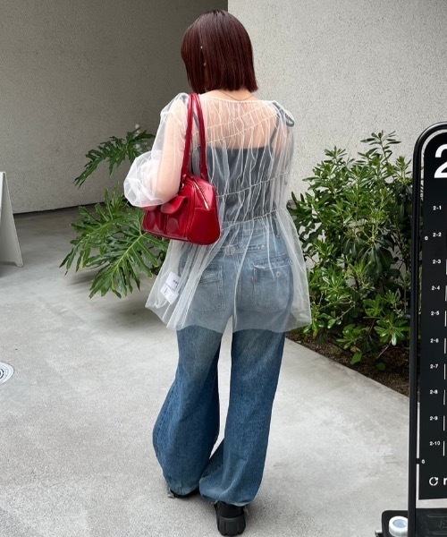 nemne store(ネンネストア)の「【低身長サイズあり】シャーリングチュールチュニック(シャツ/ブラウス・レディース・グレー/アイボリー・MEDIUM/SMALL)」の15枚目の写真