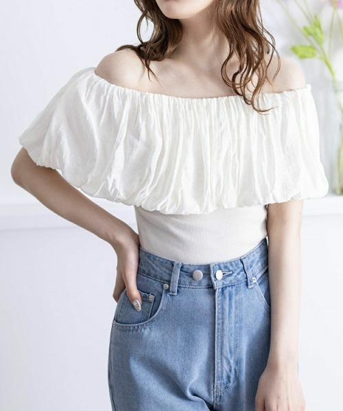 clear（クリア）の「マルチwayオフショルリブカットソートップス［大人 フェミニン］≪再入荷≫（Tシャツ/カットソー・レディース・サックスブルー/アイボリー/ブラック・F）」の2枚目の写真