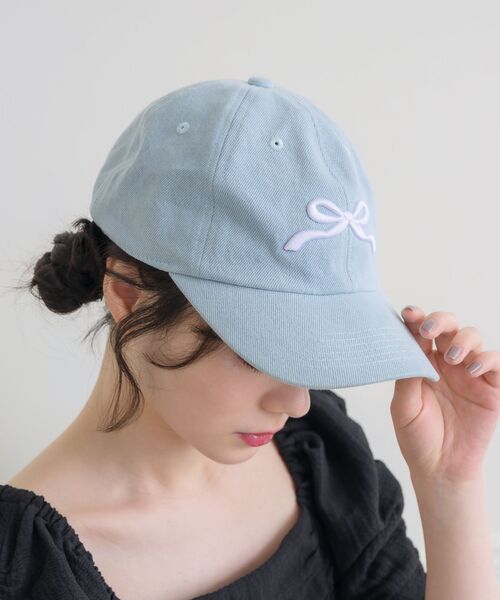 casita(RETRO GIRL)（カシータ）の「リボン刺繍キャップ（キャップ・レディース・ブルー/アイボリー/ブラック・ONE SIZE）」の3枚目の写真