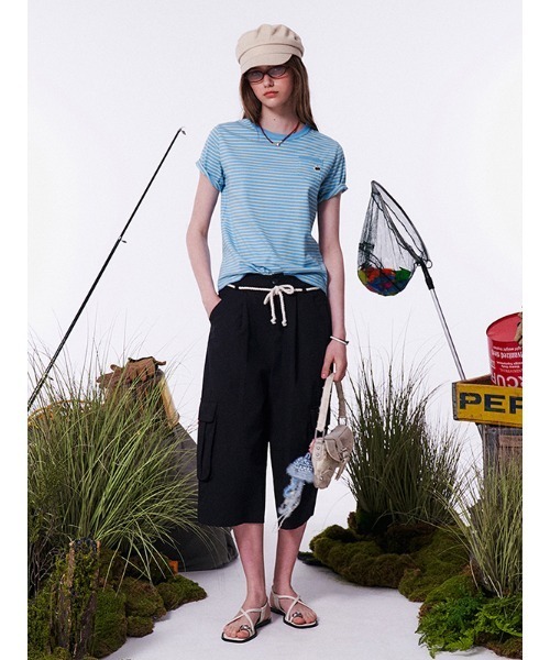 KIRSH（キルシー）の「KIRSH MONO CHERRY STRIPE T-SHIRT キルシー ユニ モノ チェリー ストライプ Tシャツ（Tシャツ/カットソー・レディース・スカイブルー/ネイビー/ライトオレンジ系・ONE SIZE）」の4枚目の写真