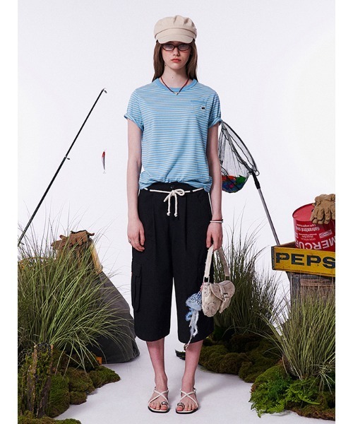 KIRSH（キルシー）の「KIRSH MONO CHERRY STRIPE T-SHIRT キルシー ユニ モノ チェリー ストライプ Tシャツ（Tシャツ/カットソー・レディース・スカイブルー/ネイビー/ライトオレンジ系・ONE SIZE）」の5枚目の写真