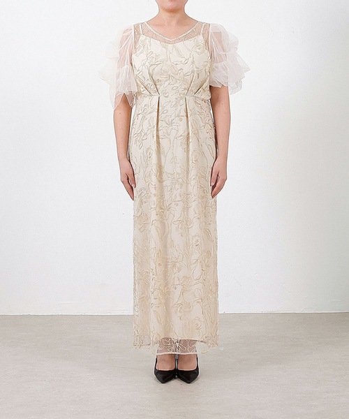 Kana 刺繍レース チュールスリーブ コクーン パーティードレス 刺繍レース チュールスリーブ コクーン パーティードレス 結婚式