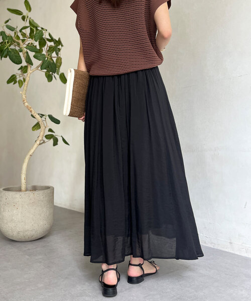 Chez toi（シェトワ）の「ウエストタックセミシアースカート（スカート・レディース・グレイッシュベージュ/パープル/ピンク/ブラック・FREE）」の5枚目の写真