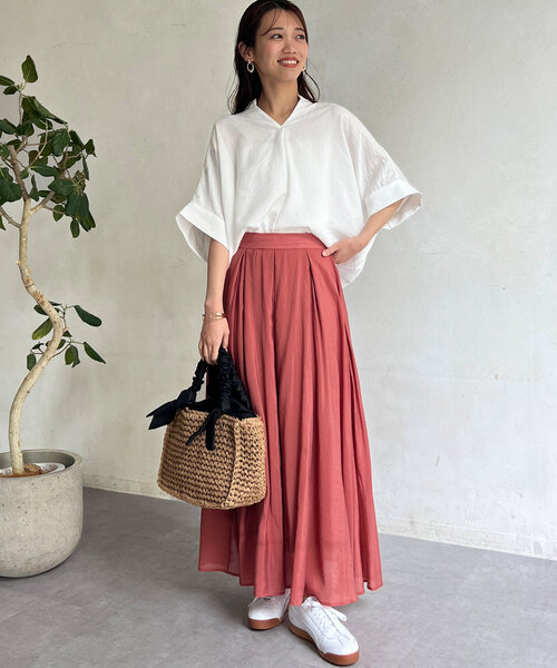 Chez toi（シェトワ）の「ウエストタックセミシアースカート（スカート・レディース・グレイッシュベージュ/パープル/ピンク/ブラック・FREE）」の13枚目の写真