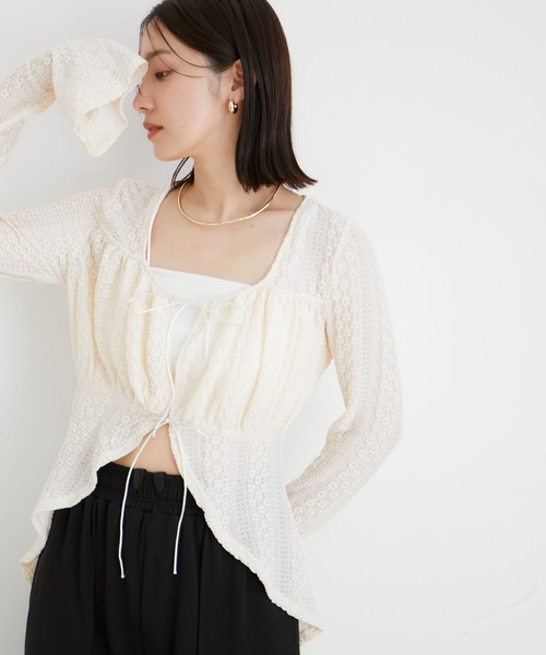 VIS（ビス）の「【洗える】フリルレースブラウス（シャツ/ブラウス・レディース・ブラック/オフホワイト・FREE）」の16枚目の写真