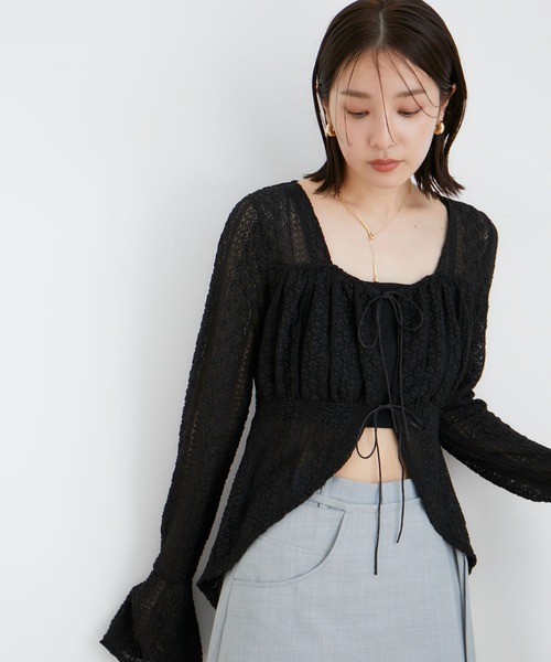 VIS（ビス）の「【洗える】フリルレースブラウス（シャツ/ブラウス・レディース・ブラック/オフホワイト・FREE）」の14枚目の写真