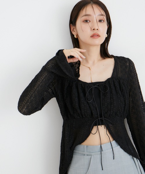 VIS（ビス）の「【洗える】フリルレースブラウス（シャツ/ブラウス・レディース・ブラック/オフホワイト・FREE）」の13枚目の写真