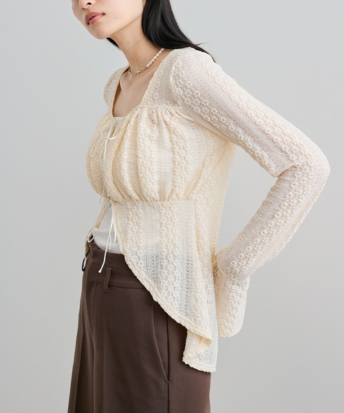 VIS（ビス）の「【洗える】フリルレースブラウス（シャツ/ブラウス・レディース・ブラック/オフホワイト・FREE）」の5枚目の写真