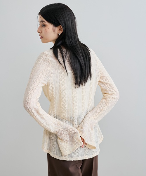 VIS（ビス）の「【洗える】フリルレースブラウス（シャツ/ブラウス・レディース・ブラック/オフホワイト・FREE）」の6枚目の写真