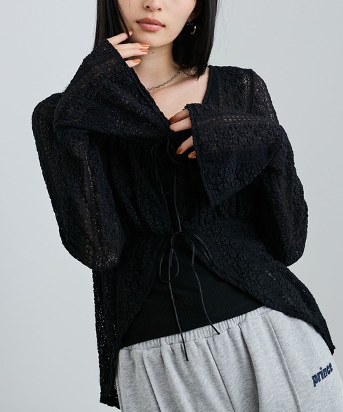 VIS（ビス）の「【洗える】フリルレースブラウス（シャツ/ブラウス・レディース・ブラック/オフホワイト・FREE）」の8枚目の写真