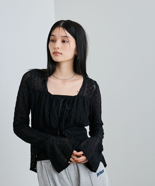 VIS（ビス）の「【洗える】フリルレースブラウス（シャツ/ブラウス・レディース・ブラック/オフホワイト・FREE）」の9枚目の写真