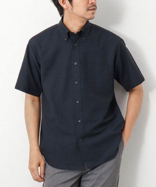 NOLLEY’S（ノーリーズ）の「DotAirサッカー 撥水BD半袖シャツ（シャツ/ブラウス・メンズ・グレイッシュベージュ/ホワイト系その他4/ネイビー/チャコールグレー・L/M）」の4枚目の写真