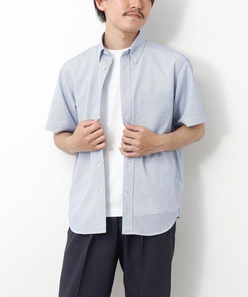 NOLLEY’S（ノーリーズ）の「DotAirサッカー 撥水BD半袖シャツ（シャツ/ブラウス・メンズ・グレイッシュベージュ/ホワイト系その他4/ネイビー/チャコールグレー・L/M）」の7枚目の写真