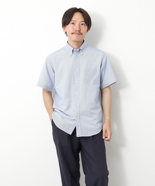 NOLLEY’S（ノーリーズ）の「DotAirサッカー 撥水BD半袖シャツ（シャツ/ブラウス・メンズ・グレイッシュベージュ/ホワイト系その他4/ネイビー/チャコールグレー・L/M）」の10枚目の写真