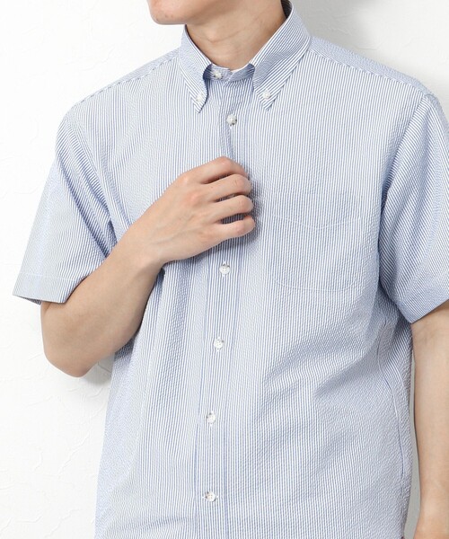 NOLLEY’S（ノーリーズ）の「DotAirサッカー 撥水BD半袖シャツ（シャツ/ブラウス・メンズ・グレイッシュベージュ/ホワイト系その他4/ネイビー/チャコールグレー・L/M）」の11枚目の写真