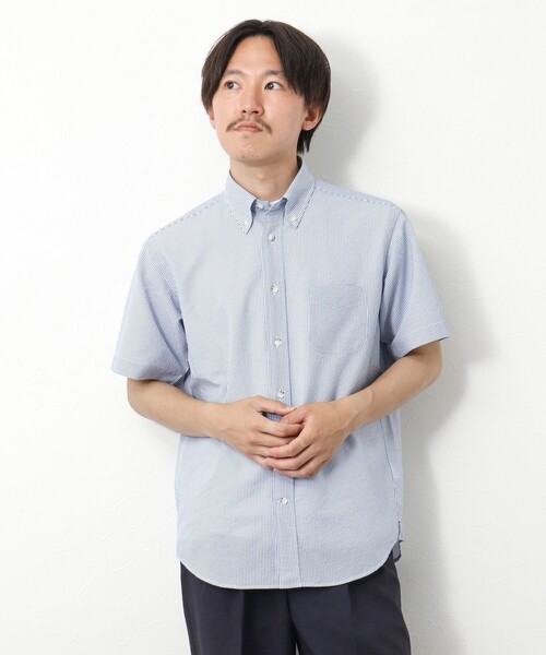 NOLLEY’S（ノーリーズ）の「DotAirサッカー 撥水BD半袖シャツ（シャツ/ブラウス・メンズ・グレイッシュベージュ/ホワイト系その他4/ネイビー/チャコールグレー・L/M）」の12枚目の写真