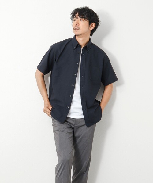 NOLLEY’S（ノーリーズ）の「DotAirサッカー 撥水BD半袖シャツ（シャツ/ブラウス・メンズ・グレイッシュベージュ/ホワイト系その他4/ネイビー/チャコールグレー・L/M）」の18枚目の写真