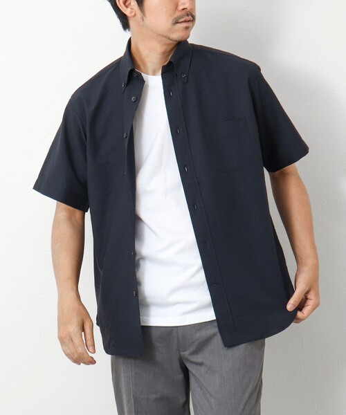 NOLLEY’S（ノーリーズ）の「DotAirサッカー 撥水BD半袖シャツ（シャツ/ブラウス・メンズ・グレイッシュベージュ/ホワイト系その他4/ネイビー/チャコールグレー・L/M）」の19枚目の写真