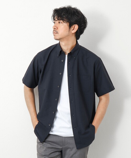 NOLLEY’S（ノーリーズ）の「DotAirサッカー 撥水BD半袖シャツ（シャツ/ブラウス・メンズ・グレイッシュベージュ/ホワイト系その他4/ネイビー/チャコールグレー・L/M）」の21枚目の写真