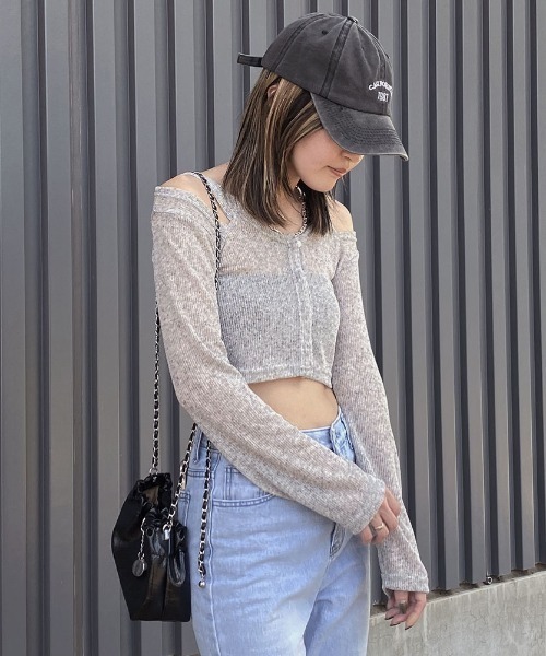 セール】オフショルダーシアーカーディガン／off shoulder sheer
