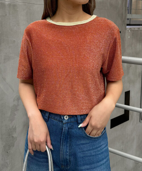CIAOPANIC(チャオパニック)の「リンガーグリッターTシャツ(Tシャツ/カットソー・レディース・ブラック/アイボリー/オレンジ/シルバー・ONE SIZE)」の3枚目の写真