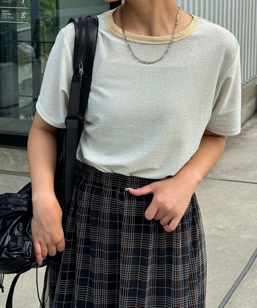 CIAOPANIC(チャオパニック)の「リンガーグリッターTシャツ(Tシャツ/カットソー・レディース・ブラック/アイボリー/オレンジ/シルバー・ONE SIZE)」の2枚目の写真