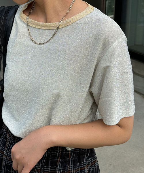CIAOPANIC(チャオパニック)の「リンガーグリッターTシャツ(Tシャツ/カットソー・レディース・ブラック/アイボリー/オレンジ/シルバー・ONE SIZE)」の8枚目の写真