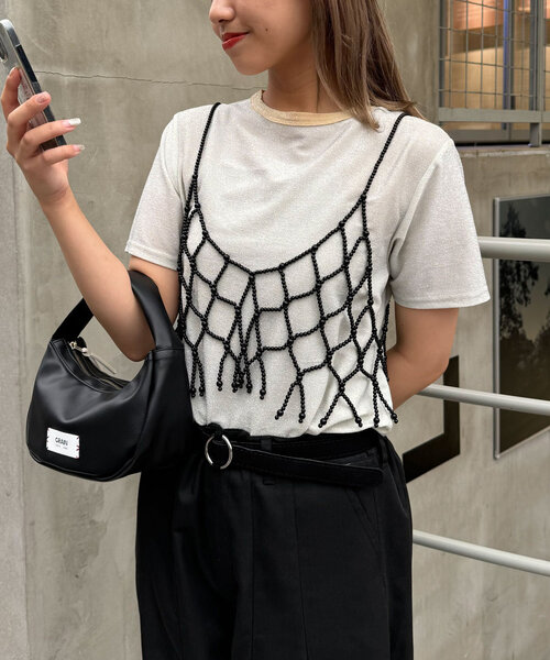 CIAOPANIC(チャオパニック)の「リンガーグリッターTシャツ(Tシャツ/カットソー・レディース・ブラック/アイボリー/オレンジ/シルバー・ONE SIZE)」の6枚目の写真