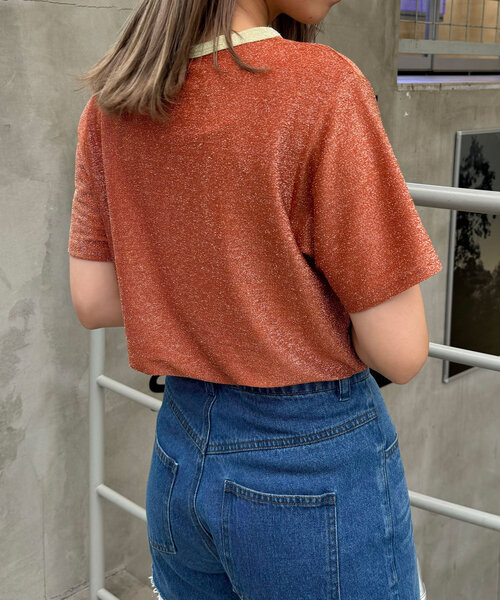 CIAOPANIC(チャオパニック)の「リンガーグリッターTシャツ(Tシャツ/カットソー・レディース・ブラック/アイボリー/オレンジ/シルバー・ONE SIZE)」の17枚目の写真