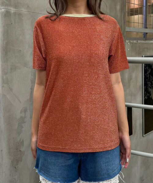 CIAOPANIC(チャオパニック)の「リンガーグリッターTシャツ(Tシャツ/カットソー・レディース・ブラック/アイボリー/オレンジ/シルバー・ONE SIZE)」の12枚目の写真