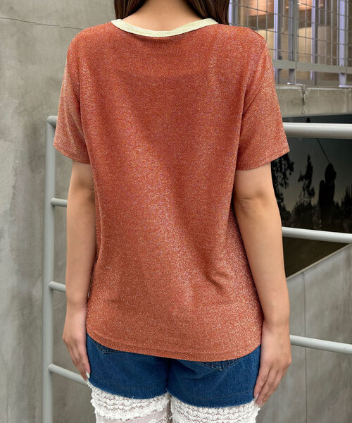 CIAOPANIC(チャオパニック)の「リンガーグリッターTシャツ(Tシャツ/カットソー・レディース・ブラック/アイボリー/オレンジ/シルバー・ONE SIZE)」の10枚目の写真