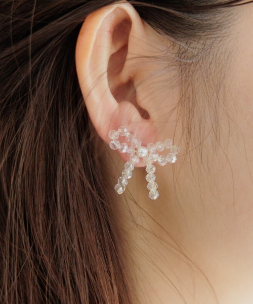 flower(フラワー)の「タイニービーズリボンピアス(ピアス(片耳用)・レディース・ピンク/クリア・FREE)」の2枚目の写真