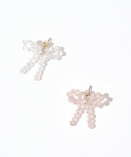 flower(フラワー)の「タイニービーズリボンピアス(ピアス(片耳用)・レディース・ピンク/クリア・FREE)」の4枚目の写真