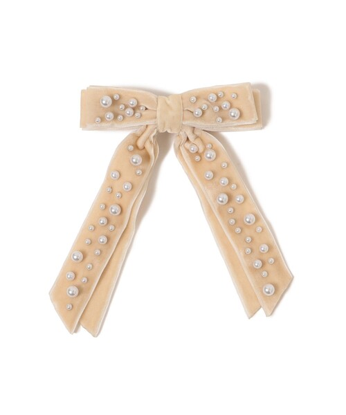 BEAMS BOY（ビームスボーイ）の「maturely / パール ベルベット リボン クリップ（バレッタ/ヘアクリップ・レディース・ブラック/アイボリー・ONE SIZE）」の4枚目の写真