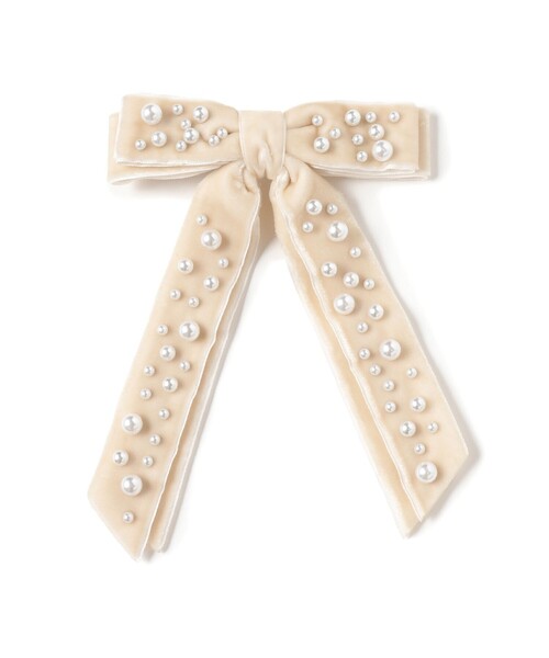 BEAMS BOY（ビームスボーイ）の「maturely / パール ベルベット リボン クリップ（バレッタ/ヘアクリップ・レディース・ブラック/アイボリー・ONE SIZE）」の11枚目の写真