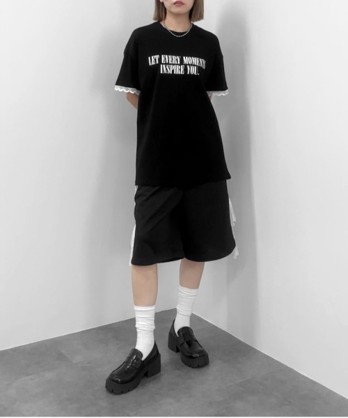 jiasecond.(ジアセカンド)の「【jiasecond.】袖レースプリントオーバーTシャツ / トップス カットソー 半袖 Tシャツ プリント オーバー レース ブラック ホワイト(Tシャツ/カットソー・レディース・ホワイト/ブラック・FREE)」の16枚目の写真