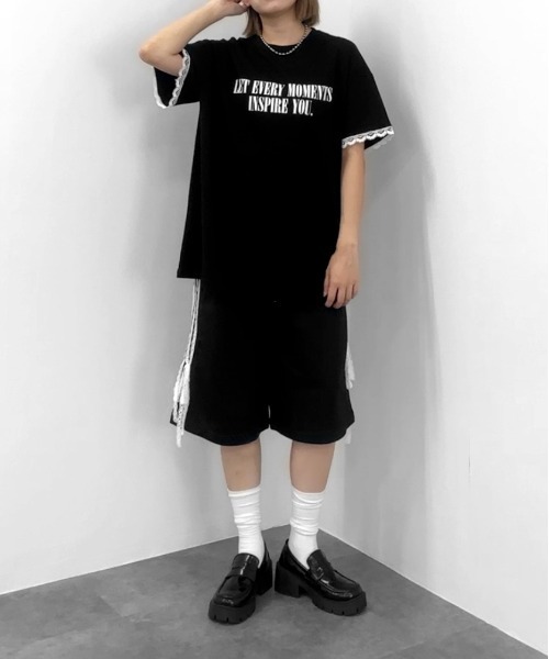 jiasecond.(ジアセカンド)の「【jiasecond.】袖レースプリントオーバーTシャツ / トップス カットソー 半袖 Tシャツ プリント オーバー レース ブラック ホワイト(Tシャツ/カットソー・レディース・ホワイト/ブラック・FREE)」の18枚目の写真