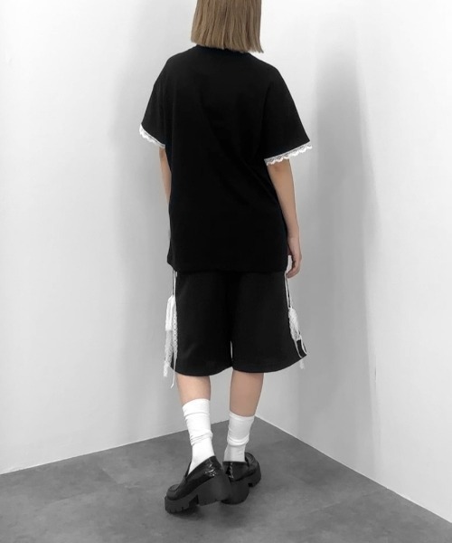 jiasecond.(ジアセカンド)の「【jiasecond.】袖レースプリントオーバーTシャツ / トップス カットソー 半袖 Tシャツ プリント オーバー レース ブラック ホワイト(Tシャツ/カットソー・レディース・ホワイト/ブラック・FREE)」の22枚目の写真