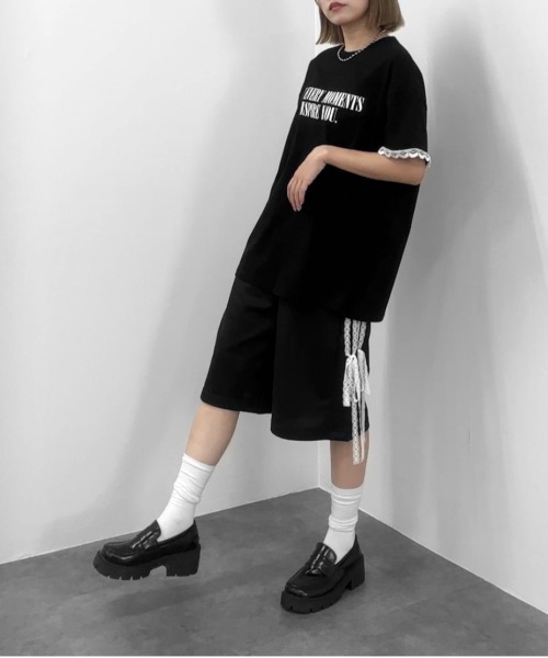 jiasecond.(ジアセカンド)の「【jiasecond.】袖レースプリントオーバーTシャツ / トップス カットソー 半袖 Tシャツ プリント オーバー レース ブラック ホワイト(Tシャツ/カットソー・レディース・ホワイト/ブラック・FREE)」の21枚目の写真
