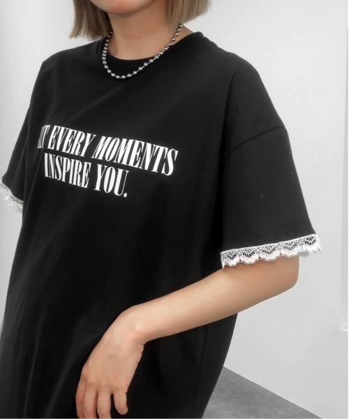 jiasecond.(ジアセカンド)の「【jiasecond.】袖レースプリントオーバーTシャツ / トップス カットソー 半袖 Tシャツ プリント オーバー レース ブラック ホワイト(Tシャツ/カットソー・レディース・ホワイト/ブラック・FREE)」の15枚目の写真