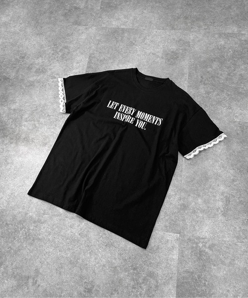 jiasecond.(ジアセカンド)の「【jiasecond.】袖レースプリントオーバーTシャツ / トップス カットソー 半袖 Tシャツ プリント オーバー レース ブラック ホワイト(Tシャツ/カットソー・レディース・ホワイト/ブラック・FREE)」の4枚目の写真