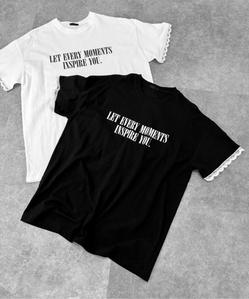 jiasecond.(ジアセカンド)の「【jiasecond.】袖レースプリントオーバーTシャツ / トップス カットソー 半袖 Tシャツ プリント オーバー レース ブラック ホワイト(Tシャツ/カットソー・レディース・ホワイト/ブラック・FREE)」の3枚目の写真