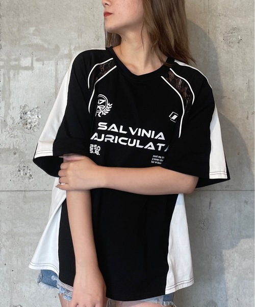 one way（ワンウェイ）の「レース切り替えゲームTシャツ（Tシャツ/カットソー・レディース・ブラック/ホワイト・FREE）」の2枚目の写真